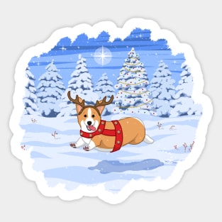 Cute Tan Pembroke Corgi in Christmas Reindeer Costume Sticker